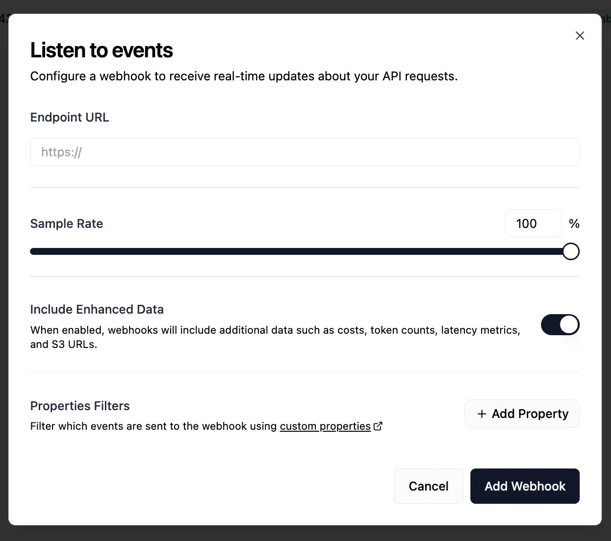 Webhook configuration interface